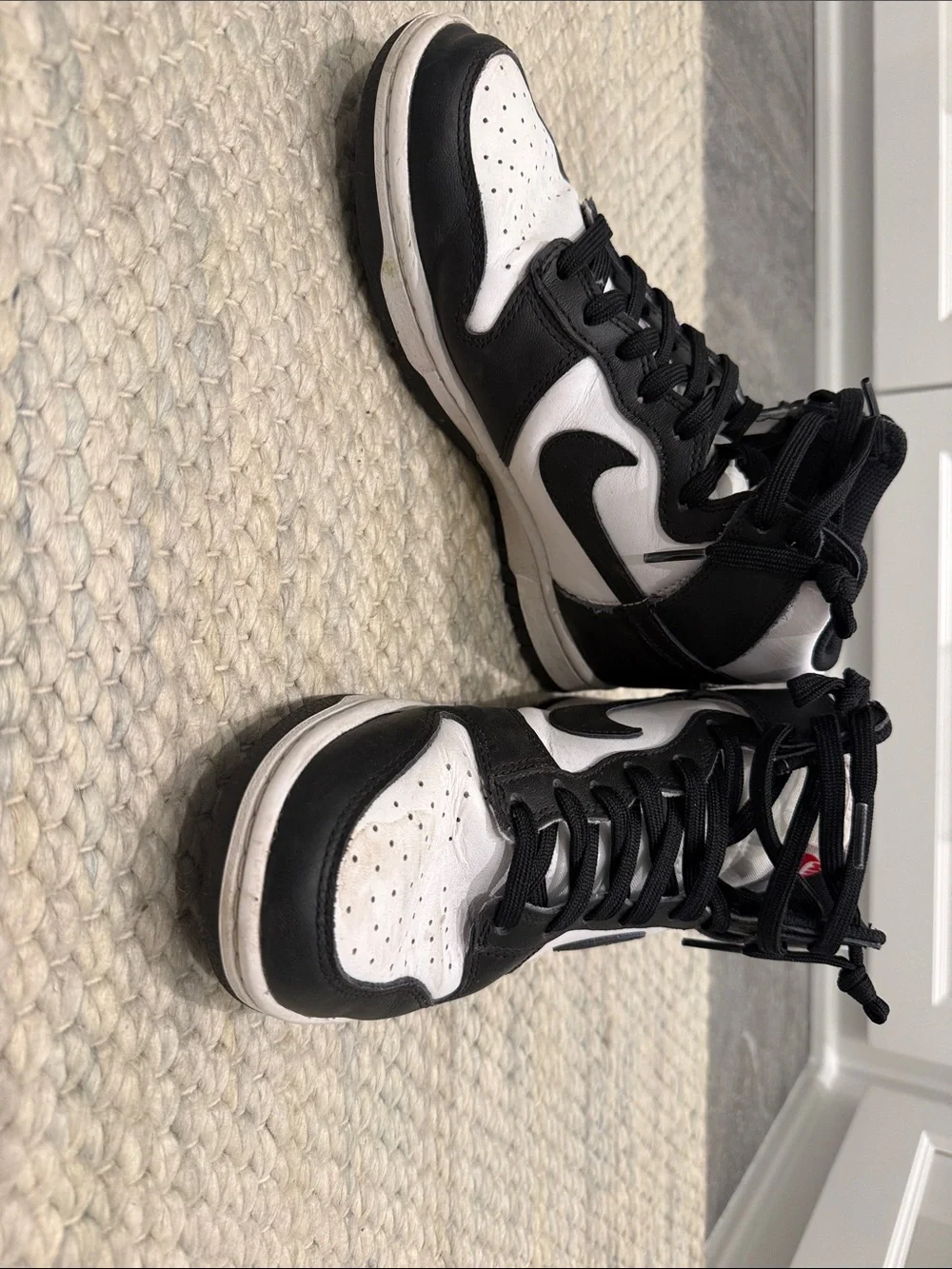 Nike Kids Black and White High-Top Sneakers with Red Logo